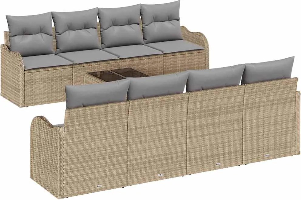 vidaXL Set de canapele pentru grădină cu pernă Manual 9 pcs Bej și gri