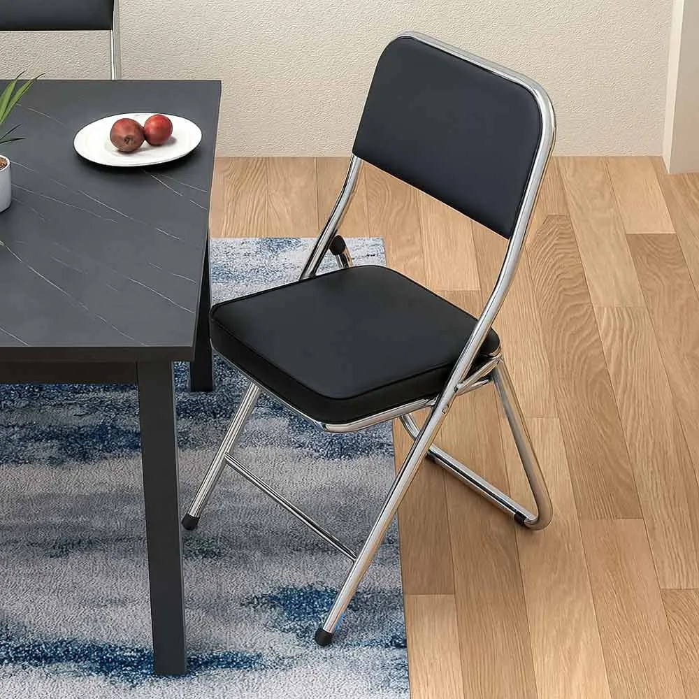 Scaun pliant negru HRC 607 din piele sintetică și cadru metalic cromat