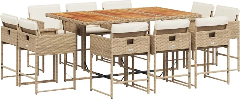 vidaXL Set mobilier de grădină cu perne, 11 piese, bej, poliratan