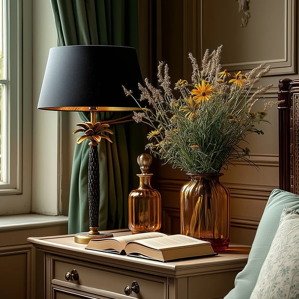 Lampă de masă Art Deco bronz cu abajur negru 35 cm - Areka