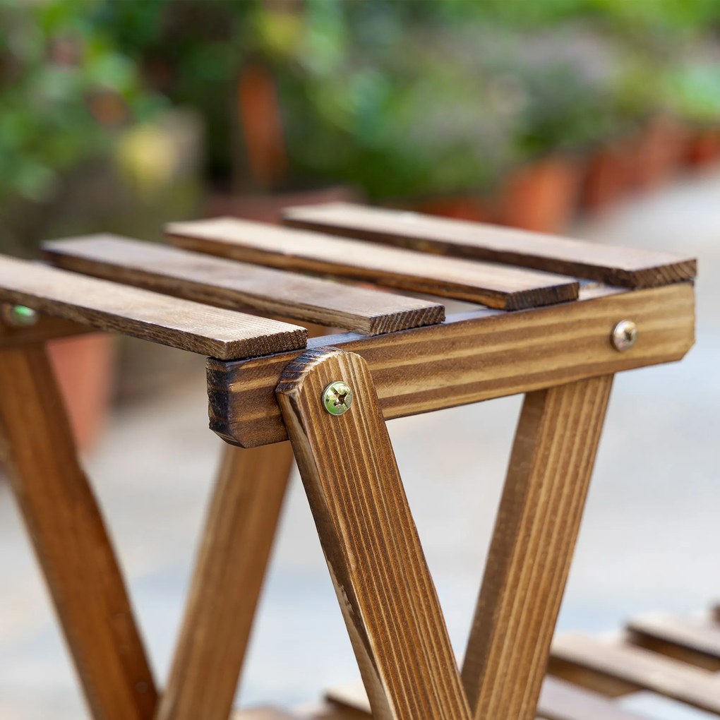 Outsunny Étagère à Fleurs en Bois Supports de Pots Porte Plante Bois 6 rafturi - dim. 98L x 28l x 95H cm - Lemn de Brad tratat carbonizare pentru Interior Grădină Terasă Balcon | Aosom Romania