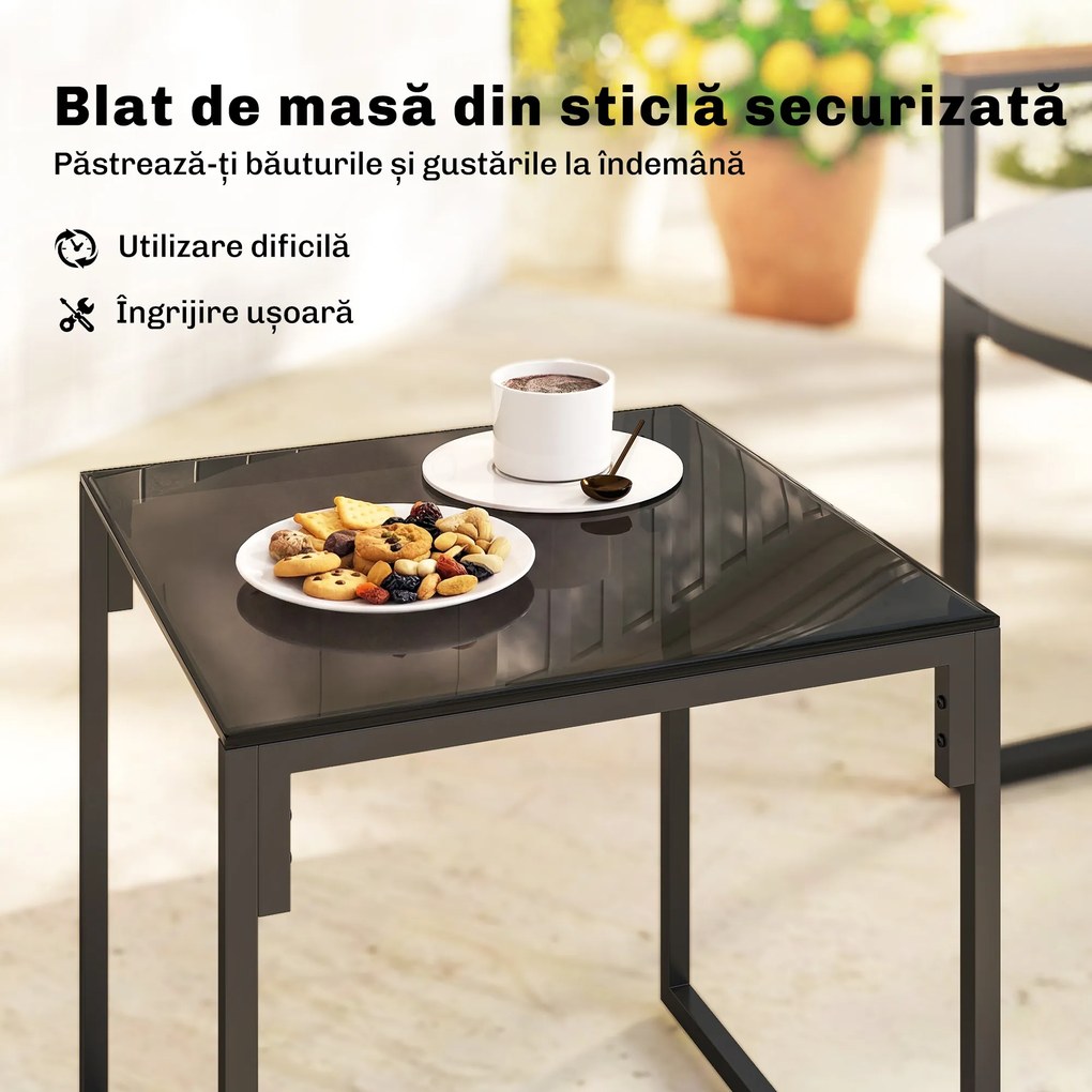 Outsunny Set Bistro pentru 2 Persoane, Set din 3 Piese pentru Grădină cu Cadrul din Metal și Perne Groase | Aosom Romania