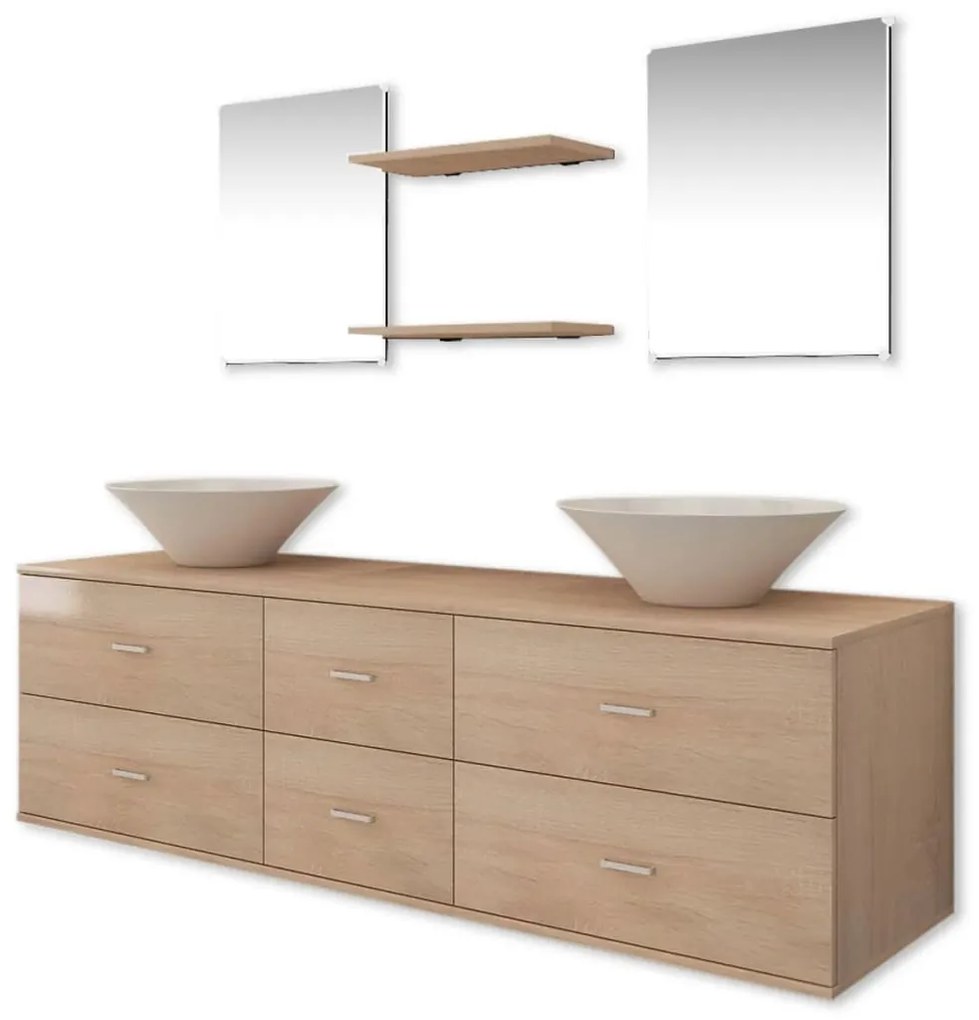 272232 vidaXL Set de mobilier de baie cu 7 piese și chiuvete incluse, bej