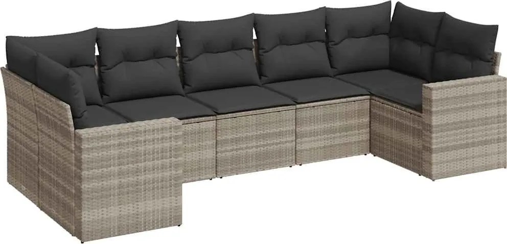 vidaXL Set canapele de grădină cu perne, 7piese gri deschis poliratan