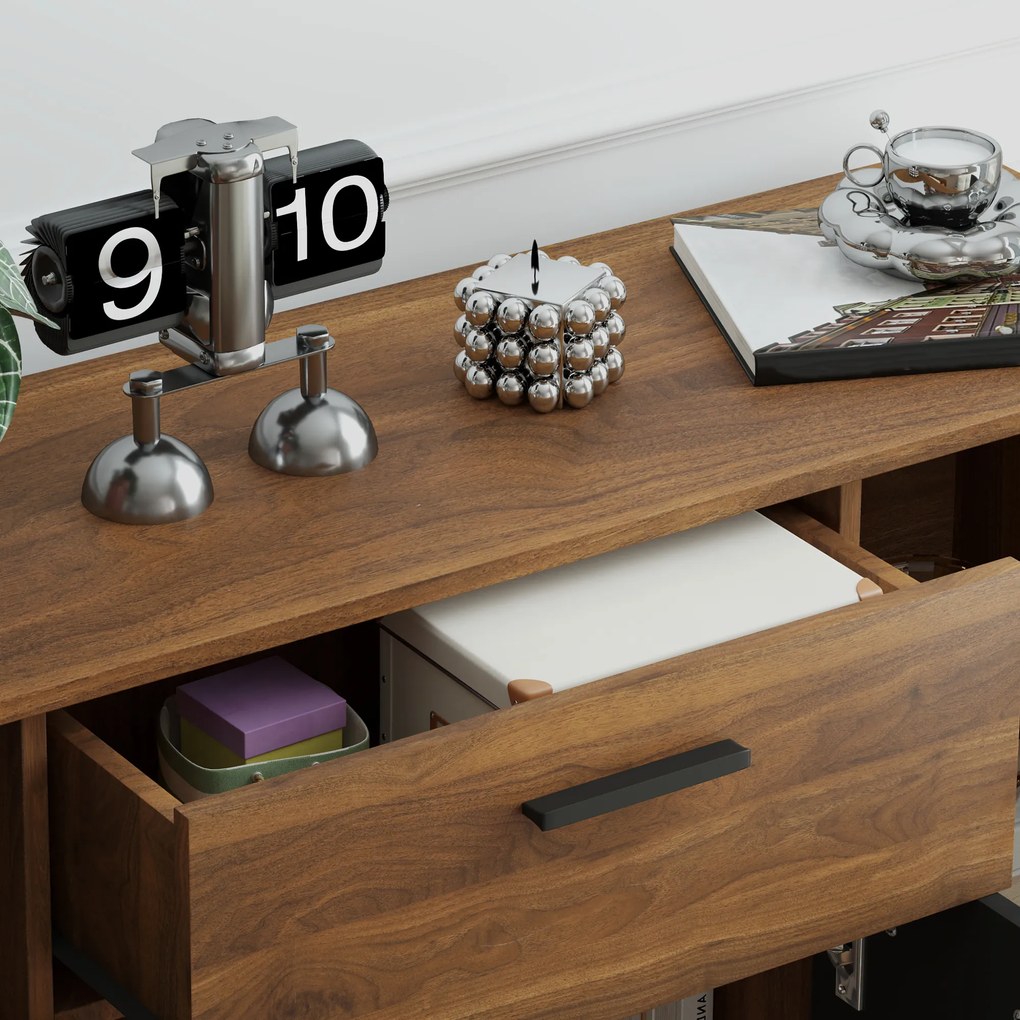 HOMCOM Bufet pentru living, mobilier de depozitare cu 4 dulapuri, sertare și rafturi reglabile, dim. 120 x 35 x 85 cm, maro și negru | Aosom Romania