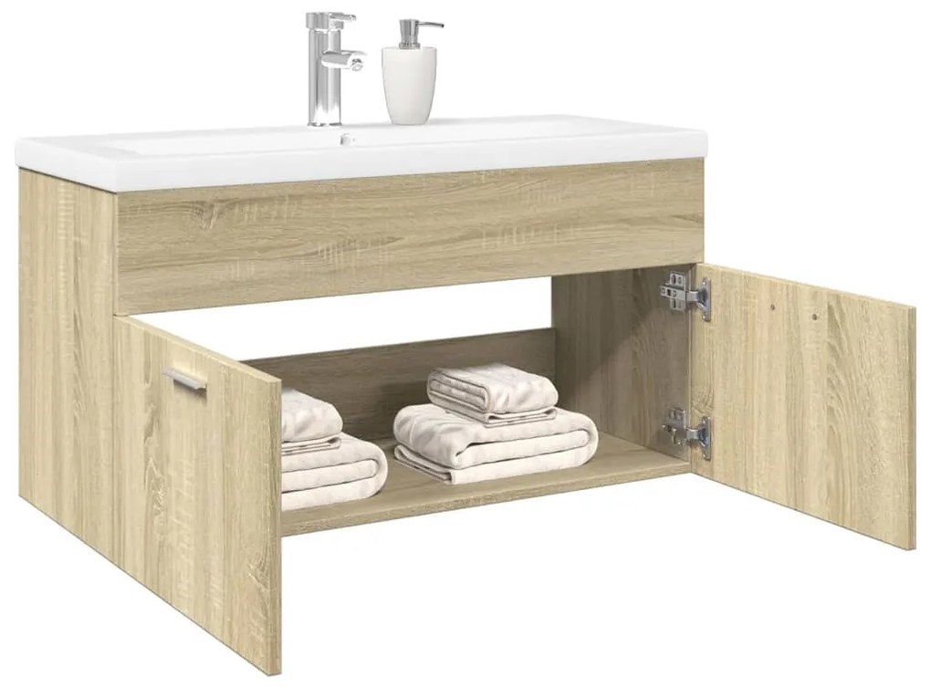 vidaXL Dulap pentru chiuvetă de baie, lavoar încorporat, stejar sonoma