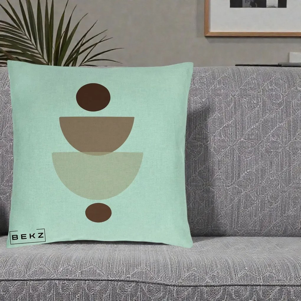 Perna Decorativa Geometric Boho Balance, 40x40 cm, Verde Menta, Husa Detasabila, Perna Inclusa, BEKZ®