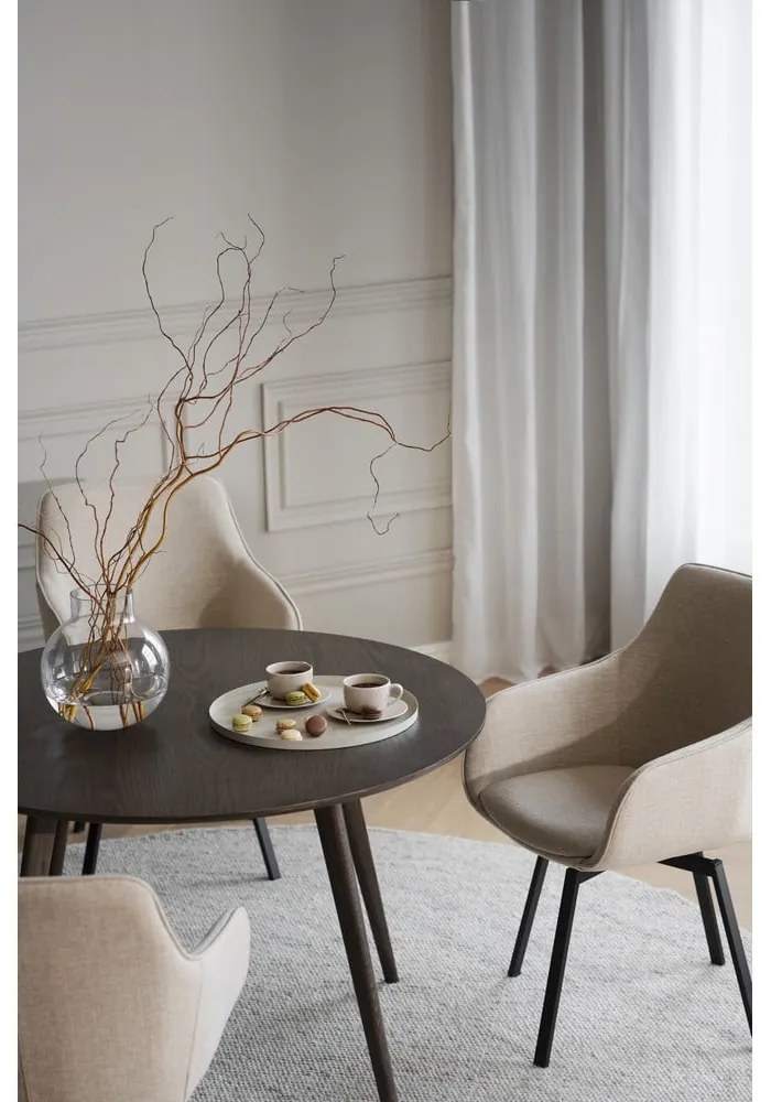 Masă de dining maro închis rotundă cu aspect de lemn de stejar ø 115 cm Yumi – Rowico