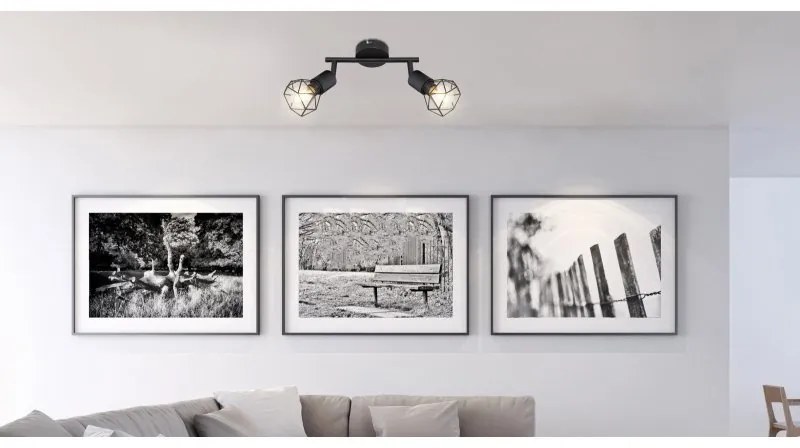 Aplica de perete / tavan cu 2 spoturi design industrial XARA I negru