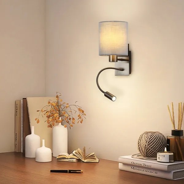 Lampă LED flexibilă de perete Brilagi NUBILA 1xE27/25W/230V + LED/3W crom mat/gri