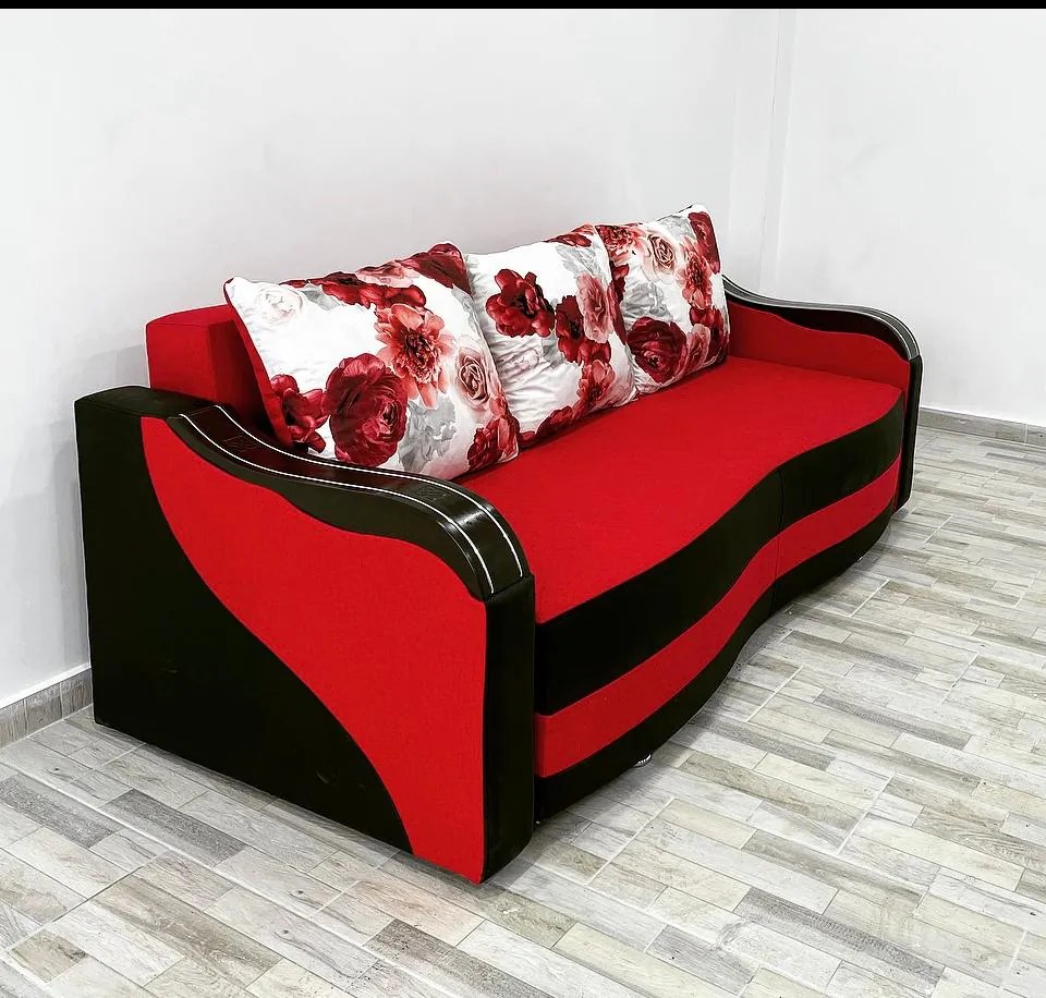 Canapea Andreea 2, culoare rosu / negru, 220 x 90 cm