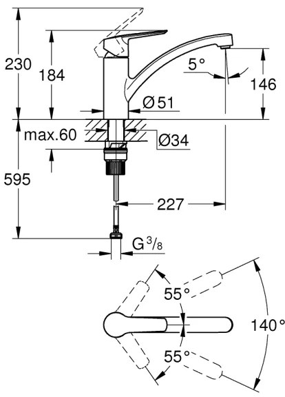 GROHE 324412432 - Baterie pentru chiuvetă START, 184 mm, neagră