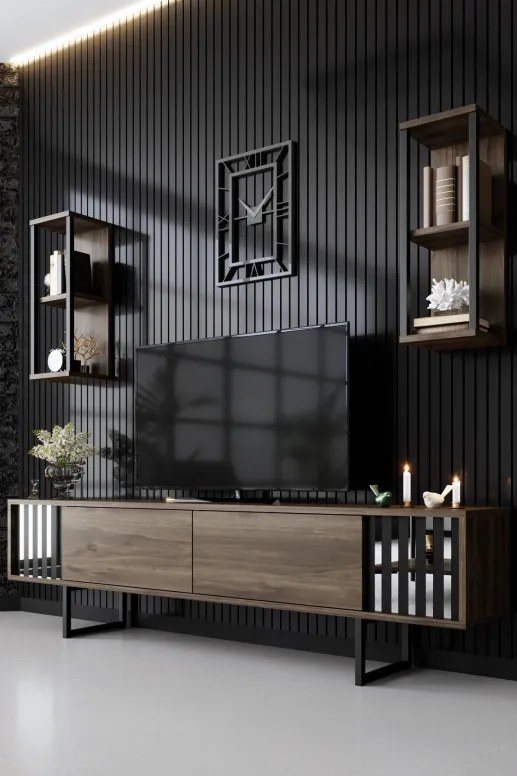 Set de mobilier pentru living Chrome, Nuc- Negru
