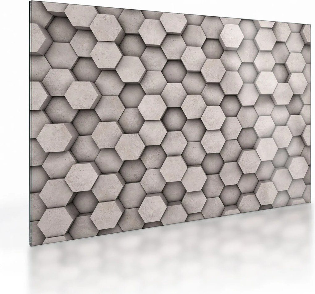 Tablou pe sticlă - Hexagoane design beton (70x50 cm)