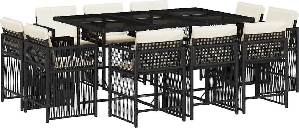 vidaXL Set mobilier de exterior cu perne, 11 piese, negru, poliratan