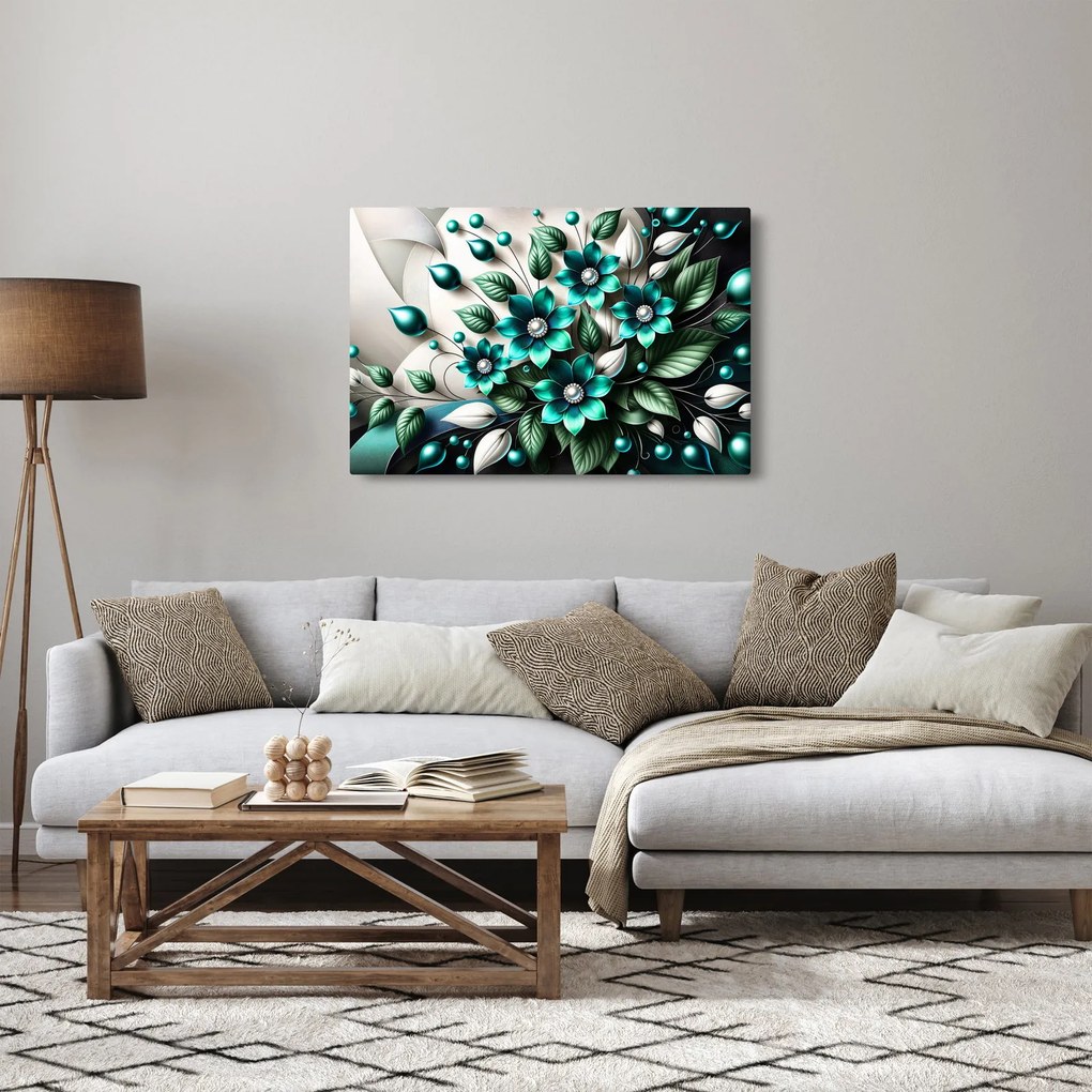Tablou - Flori turcoaz 3D (90x60 cm)