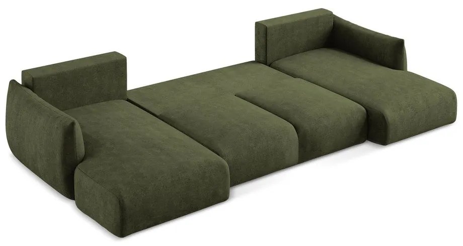 Colțar verde extensibil cu tapițerie din chenille (în formă de "U") Leila – Makamii