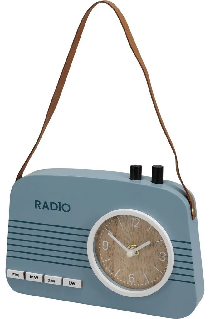 Ceas de masă Old radio albastru, 21,5 x3,5 x 15,5 cm