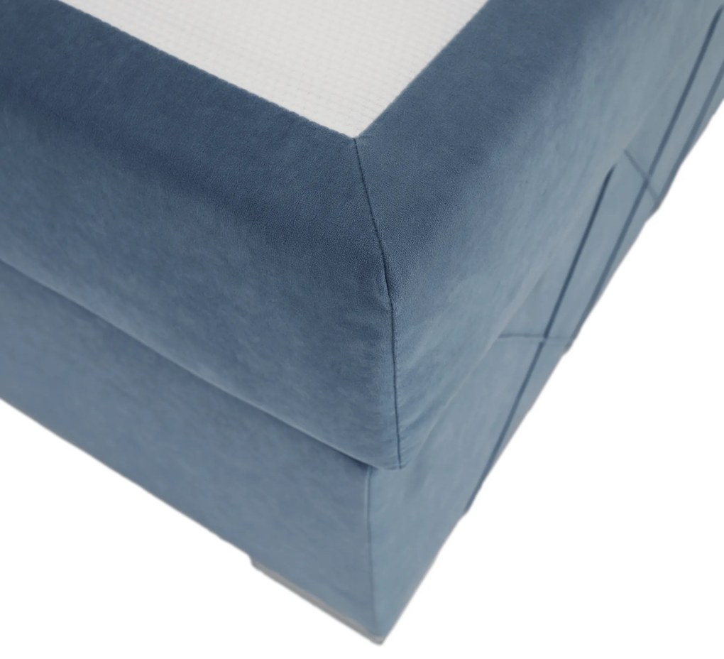 Pat boxspring, pat de o persoană, albastru, 90x200, stânga, PAXTON