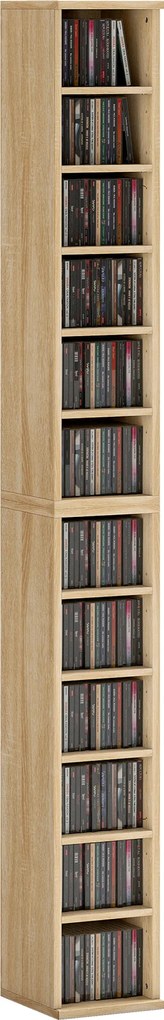 HOMCOM Set de 2 Etajere pentru CD-uri și DVD-uri cu 12 Compartimente Polițe Reglabile 21x22,5x88,5 cm Roble | Aosom Romania