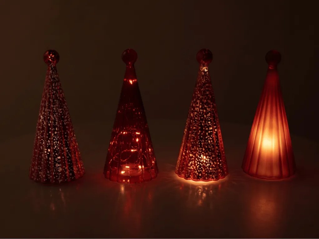 Brad de sticla luminos TWINKLE cu iluminare LED 22 cm, nuante de rosu