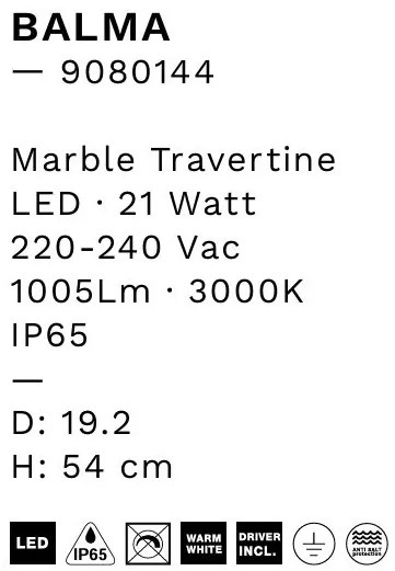 Stalp exterior din travertin LED IP65 Balma