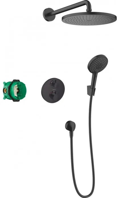 Sistem de dus incastrat, Hansgrohe Croma 280, baterie cu termostat Ecostat S, para si palarie dus, negru mat, 27961670