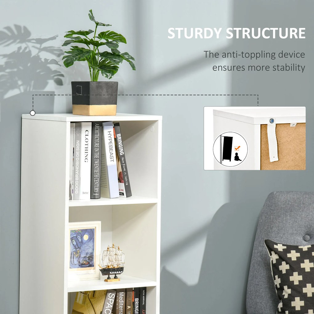 HOMCOM Biblioteca cu Rafturi pentru casa cu 3 Etajere si 1 Dulapior, Raft biblioteca din Lemn,40x30x129,5cm, Alb | Aosom Romania