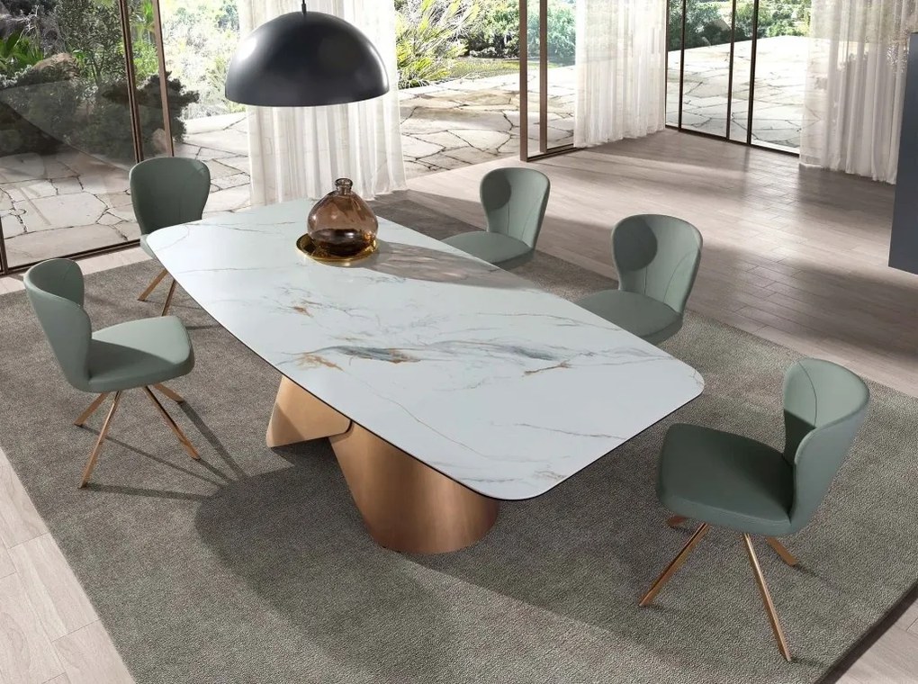 Masa ovala din otel si marmura portelanata Bronze 240x120cm