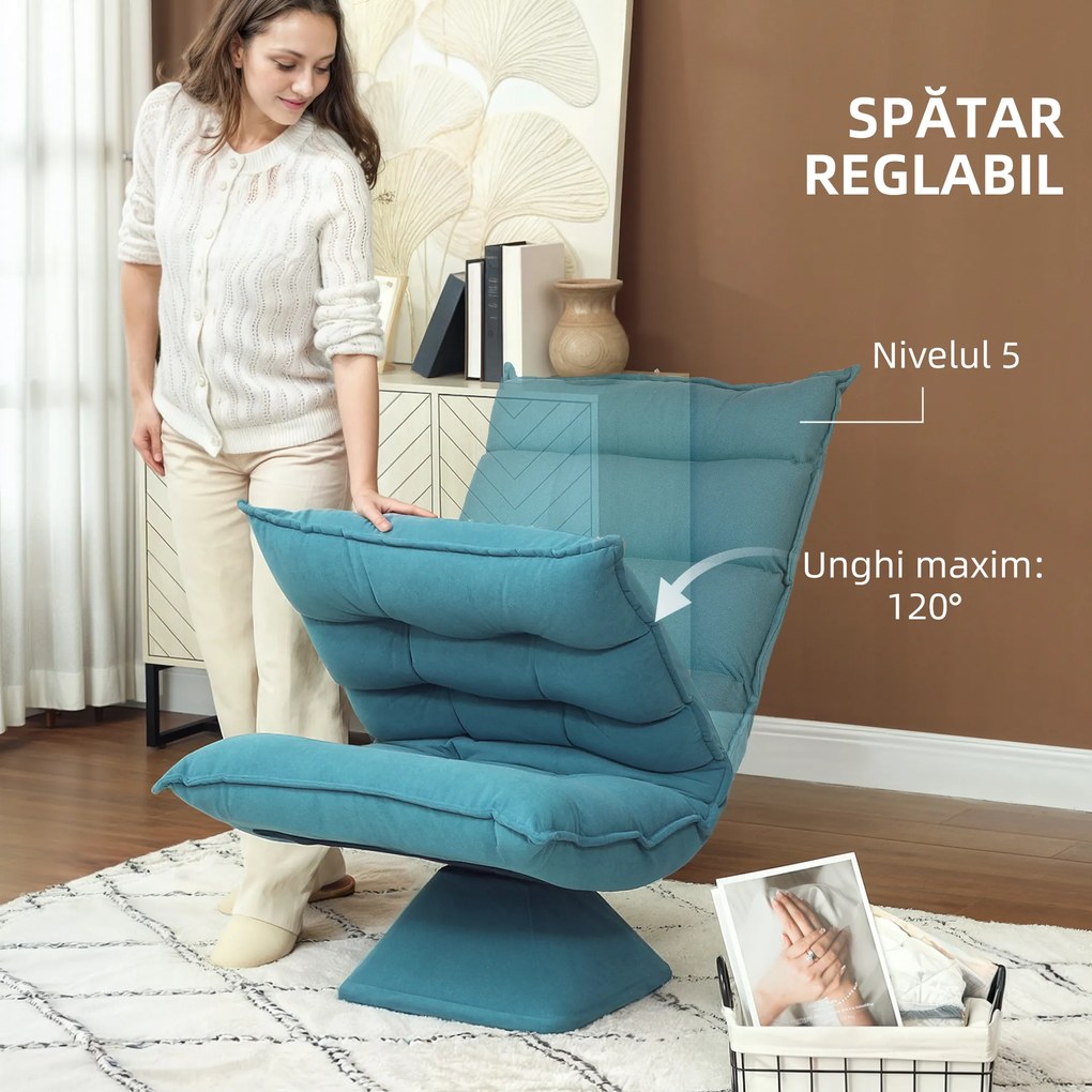 HOMCOM Fotoliu de Podea Relaxant Rotativ 360° cu Spătar Reglabil în 5 Poziții, 62x70x95 cm, Albastru | Aosom Romania