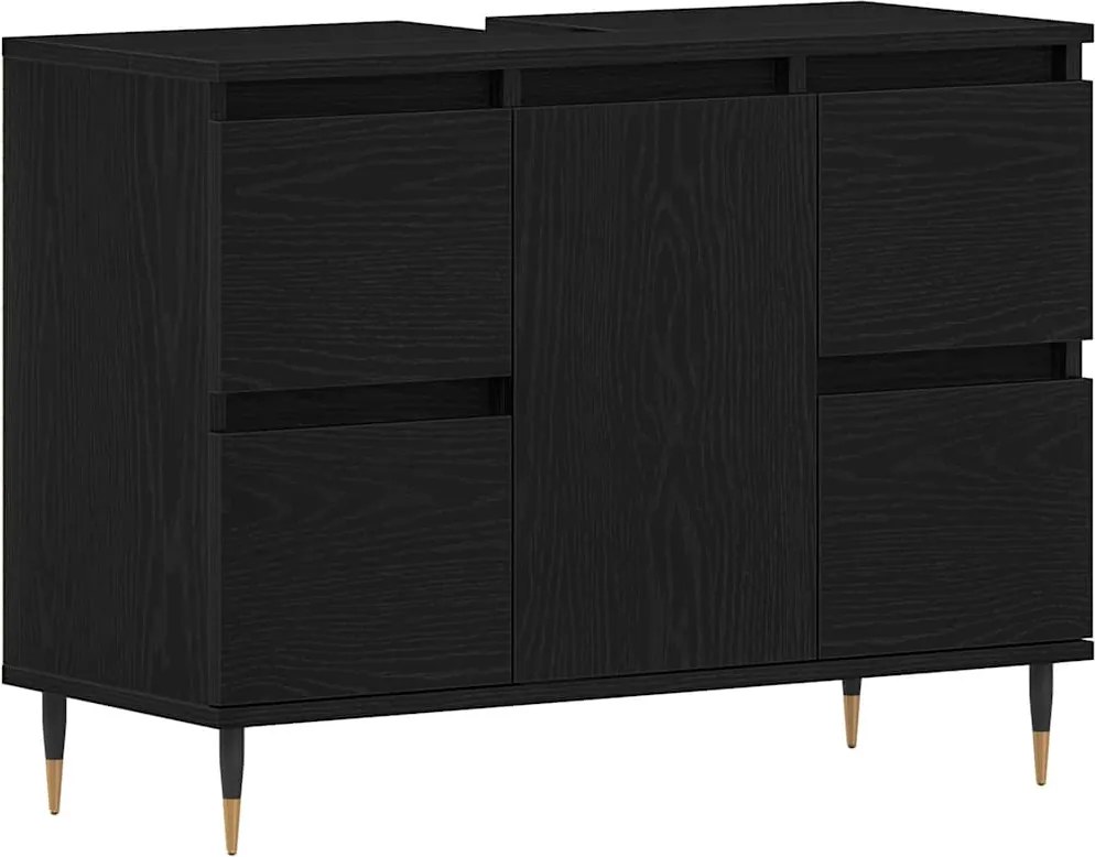 vidaXL Dulap pentru Chiuveta de Baie Stejar Negru 80 x 33 x 60 cm
