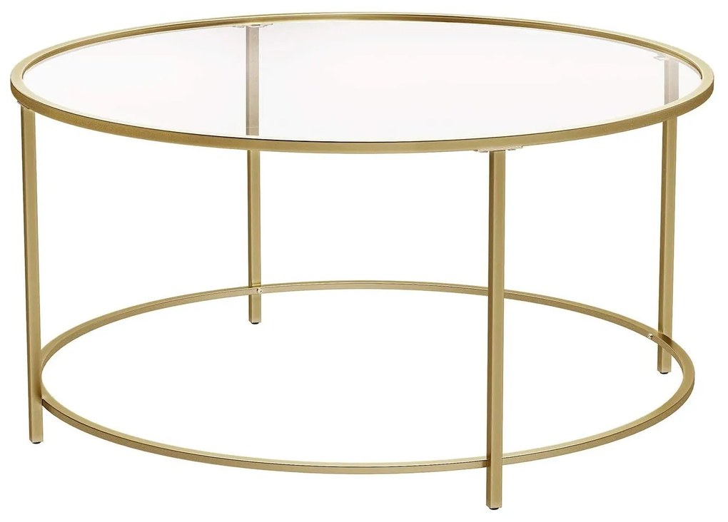 Masuta de cafea rotunda din sticla, 84 x 84 x 45,5 cm, culoare aurie