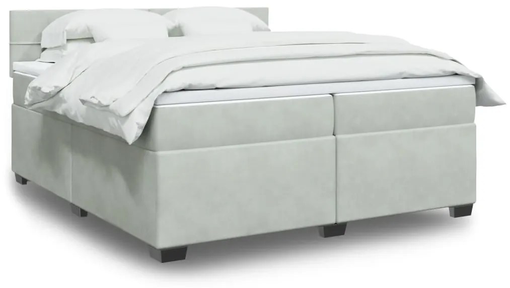 3288702 vidaXL Pat box spring cu saltea, gri deschis, 200x200 cm, catifea