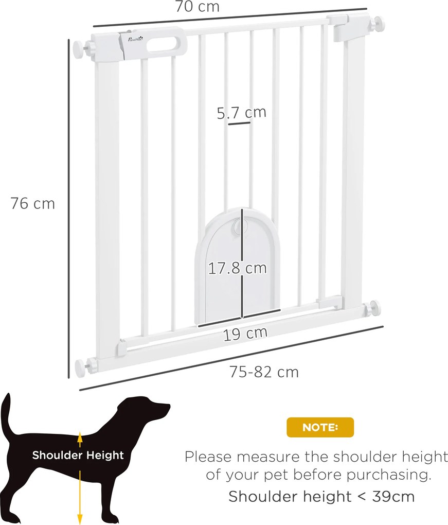 PawHut Barieră de siguranță pentru animale cu ușă și închidere automată sistem cu blocare dublă, oțel alb | Aosom Romania