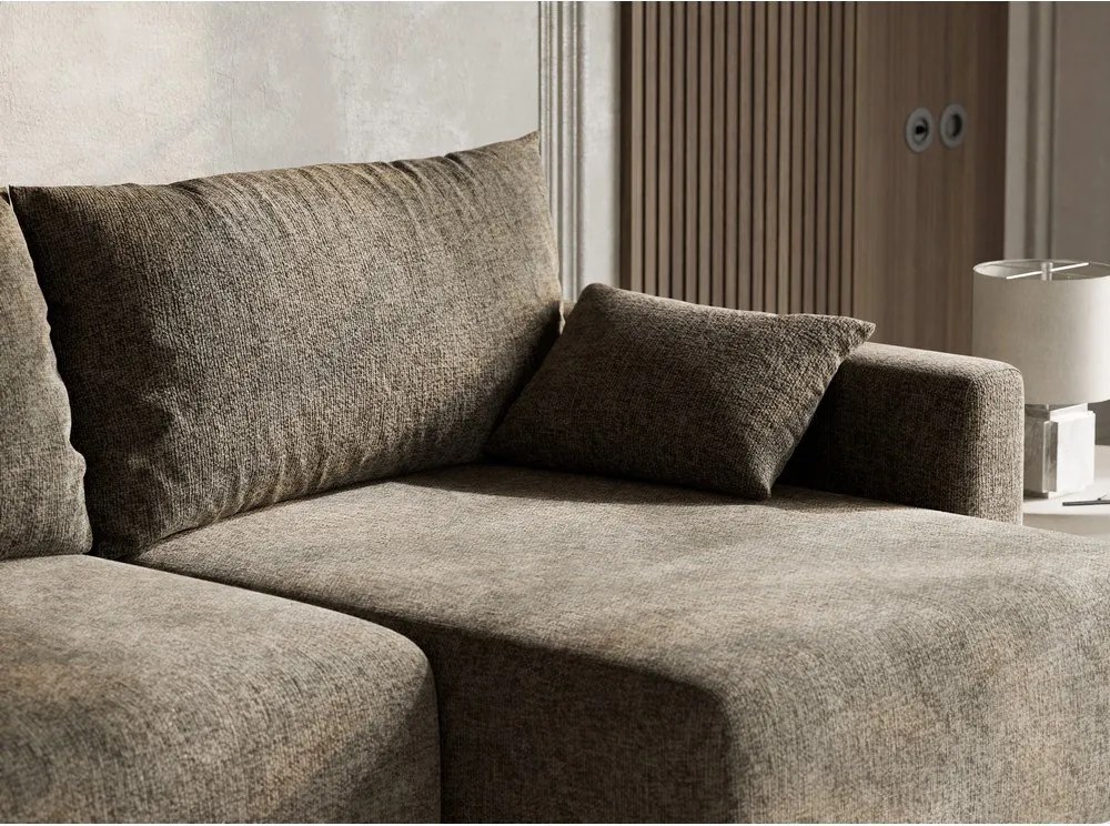 Colțar maro extensibil/cu spațiu de depozitare cu tapițerie din chenille (cu colț pe partea dreaptă/cu șezlong) Leon – Maison de Rêve