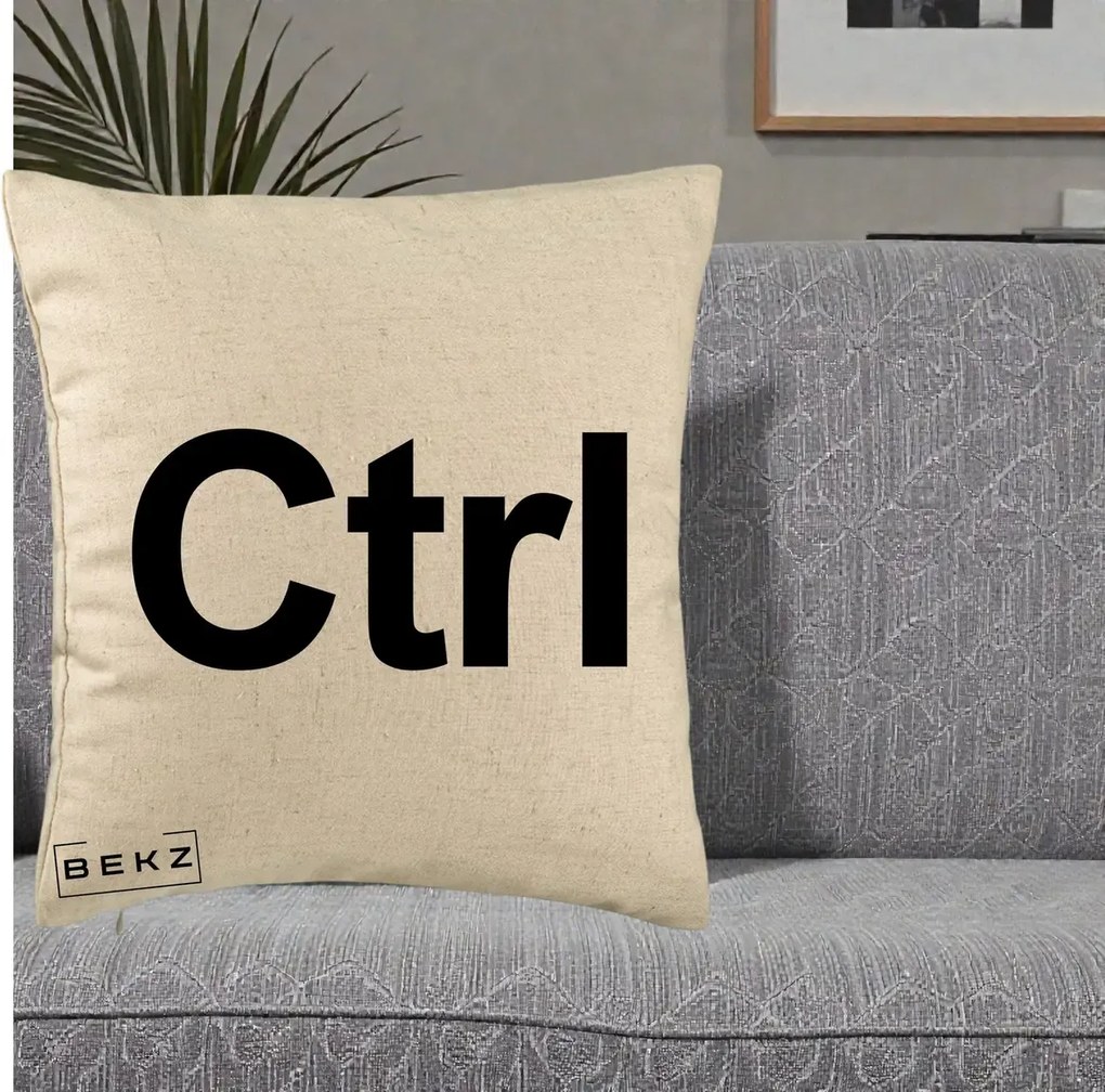 Perna Personalizata Tasta Ctrl Tipografie Bold, 40x40 cm, Bej, Husa Detasabila, Perna Inclusa, BEKZ®