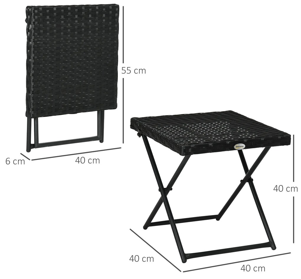 Outsunny Masuta pentru Gradina Pliabila din Ratan Sintetic si Otel, Masuta pentru Exterior Economie Spatiu 40x40x40cm, Negru