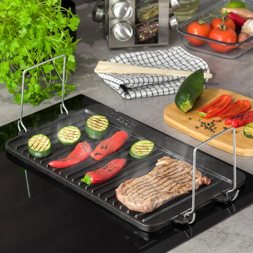 Placa grill fonta pura, cu manere, 44x24x2 cm Kinghoff KH1262