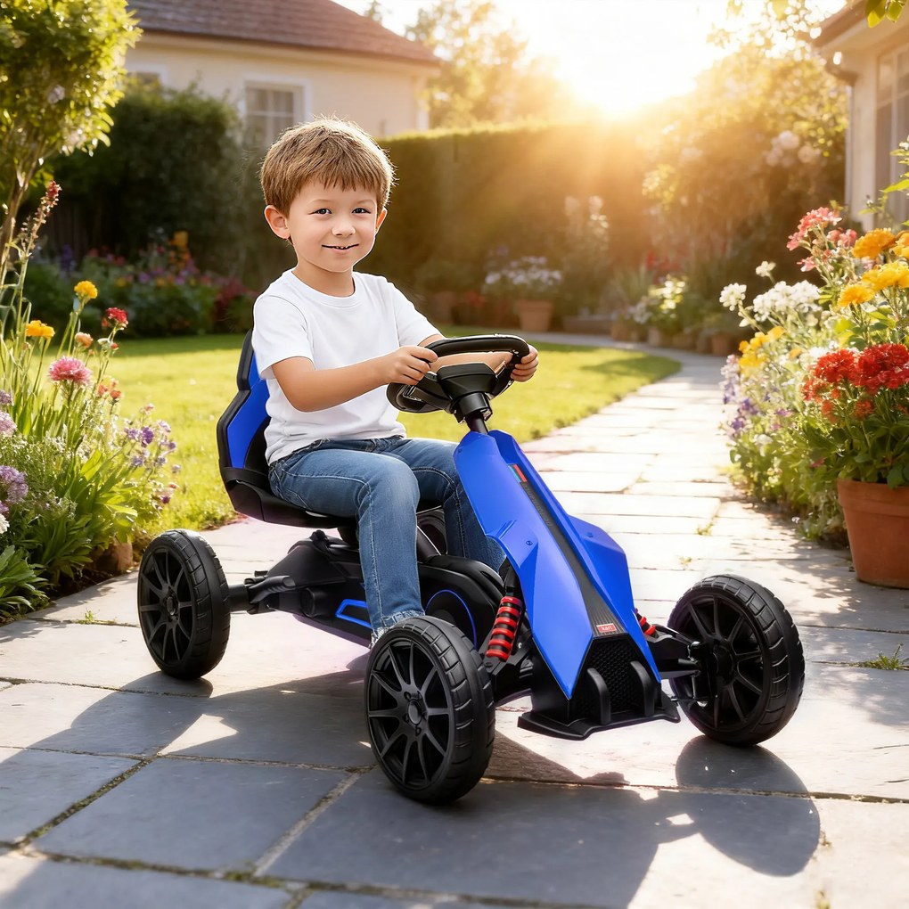 Kart cu pedale pentru copii cu vârsta de 3-8 ani cu scaun reglabil în 4 poziții și roți EVA, 100x58x58,5cm, albastru-negru HOMCOM | Aosom Romania
