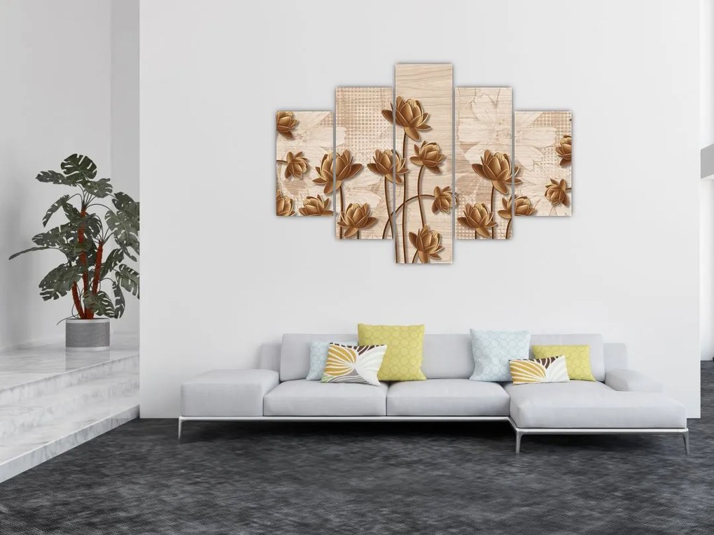 Tablou cu abstracția florilor - maro (150x105 cm)