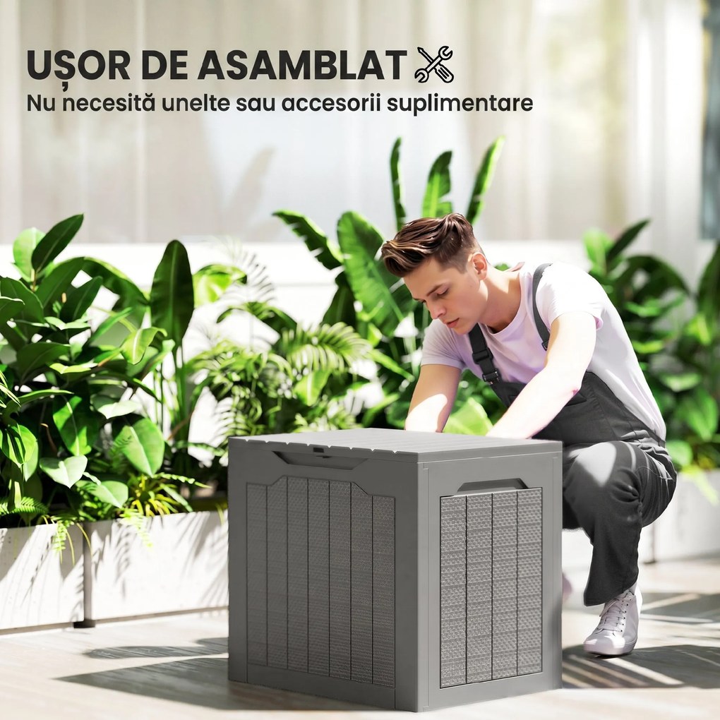 Outsunny Cufăr de Grădină cu Mânere, Container pentru Unelte Impermeabil, 56x41x50 cm, Bej Deschis | Aosom Romania