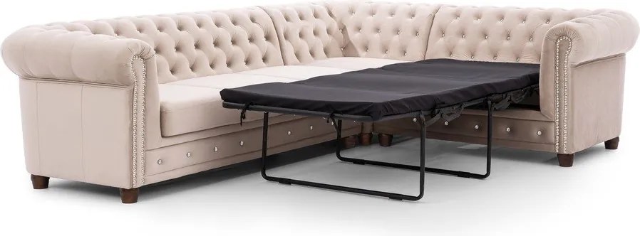 Colțar bej extensibil cu tapițerie din catifea (cu colț pe partea dreaptă/în formă de ”L”) York Blik – Ropez