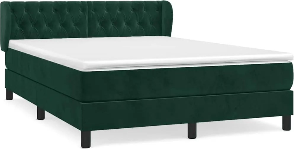vidaXL Pat box spring cu saltea, verde închis, 140x200 cm, catifea
