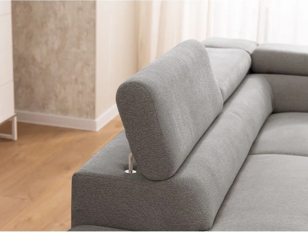 Colțar gri deschis cu tapițerie din chenille (cu colț pe partea stângă/în formă de ”L”) Marbeya – Ropez