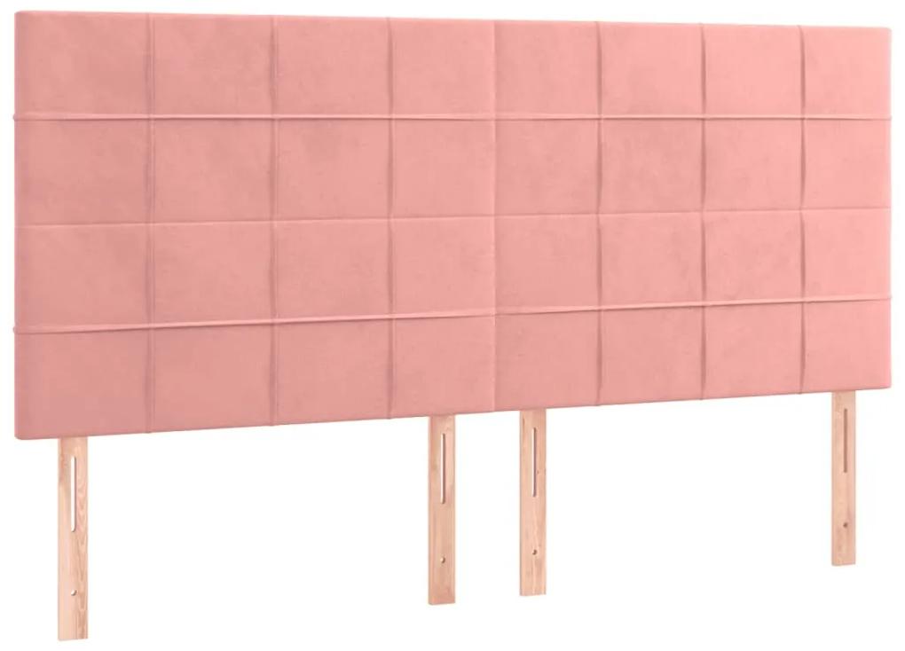 Cadru de pat cu tablie, roz, 180x200 cm, catifea Roz, 180 x 200 cm, Cu blocuri patrate