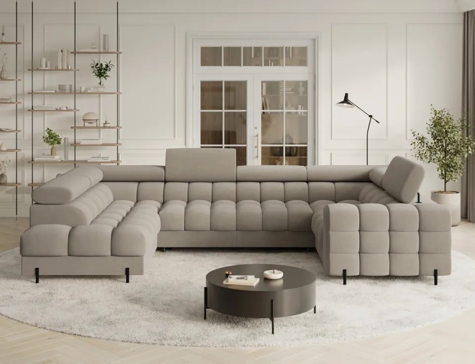 Colțar extensibil, cu spatiu pentru depozitare, 346x205x93 cm, Fectory LT, Eltap (Culoare: Bej / Royal 18)