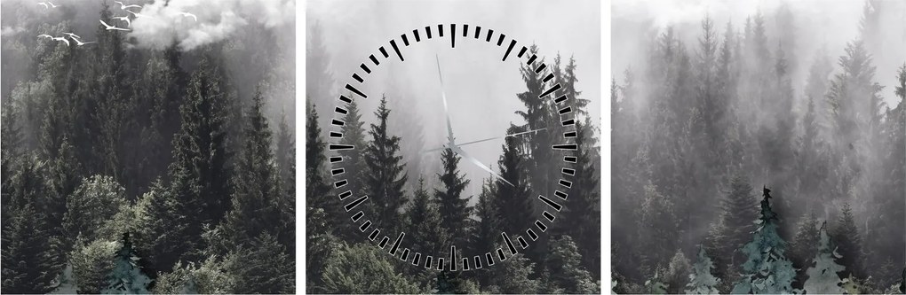 Tablou - Pădure cu elemente ilustrate (cu ceas) (90x30 cm)