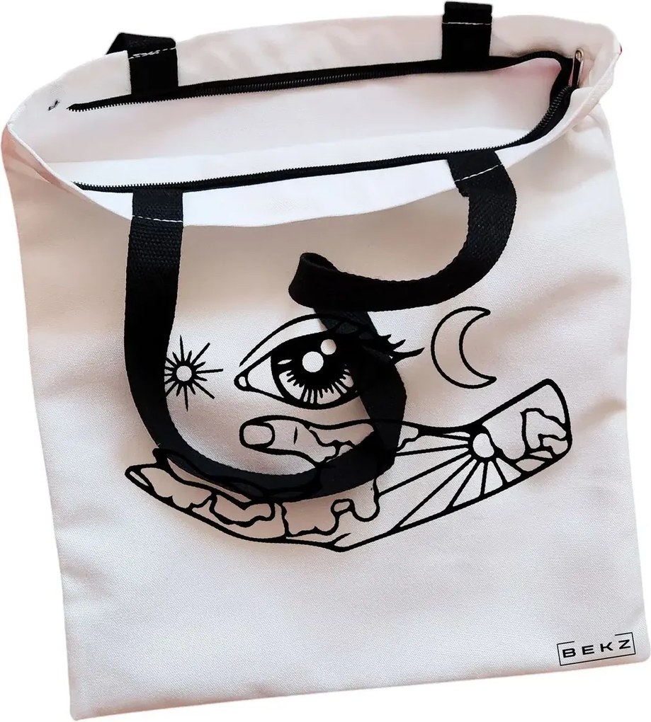 Sacosa de Panza pentru Cumparaturi, Geanta Tote, model Life in depth, Cu fermoar, 38x34.5 cm, Alba, BEKZ®