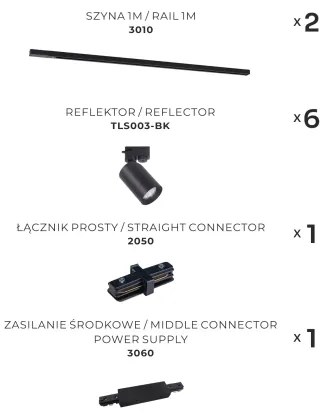 Spot în sistem de șină Zuma Line 3025 TORE 6xGU10/35W/230V negru