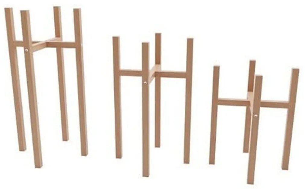 Set 3 suporturi pentru ghivece din lemn masin HouseXL Bwood, Din lemn de fag, 3 trepte de inaltime, Natur
